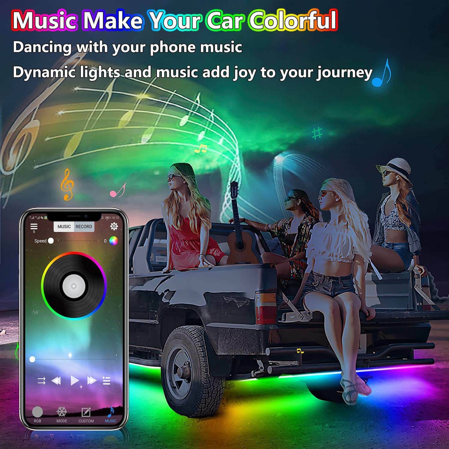 RGB neon underglow lighting kit for cars. Waterproof LED strips with remote control & color modes. Light up your drive, JDM style.