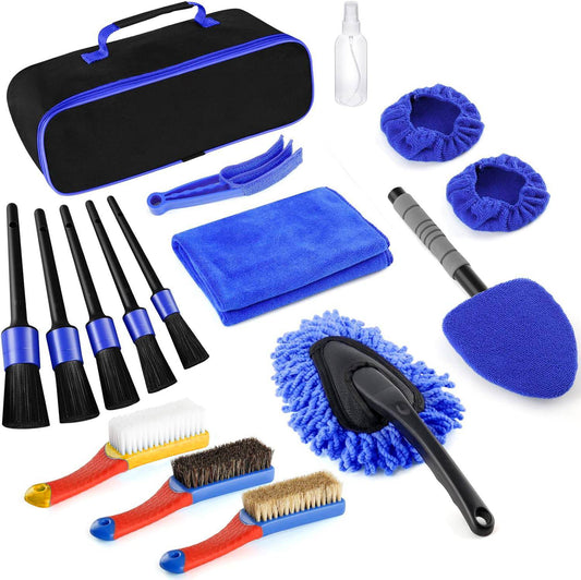 Complete 17-piece car detailing brush kit. Clean wheels, vents & interiors with soft, durable bristles. Perfect for deep car care.