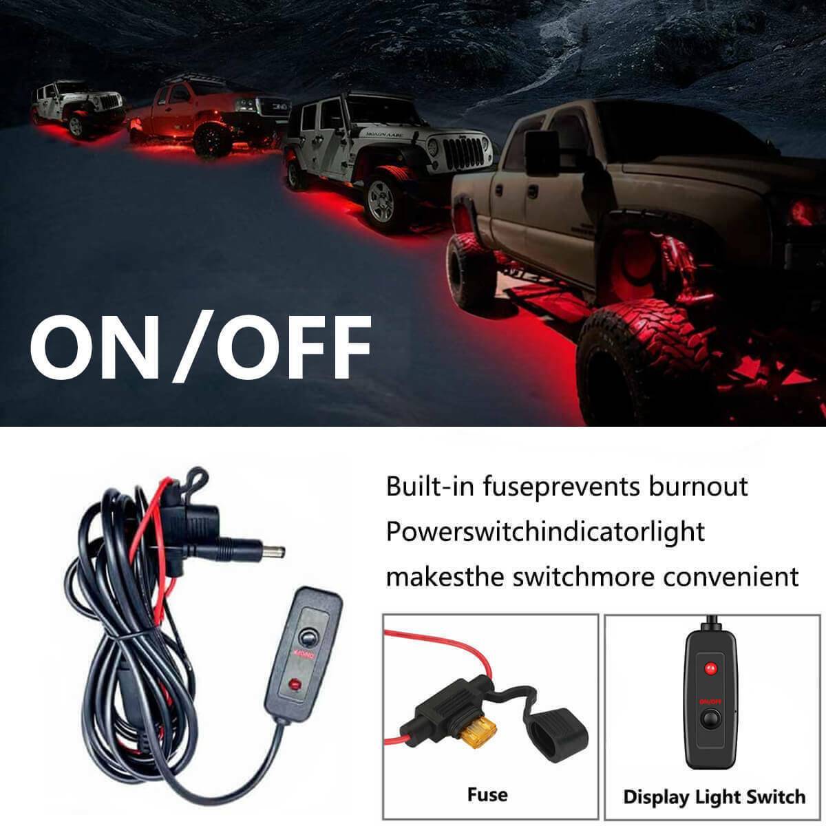 RGB neon underglow lighting kit for cars. Waterproof LED strips with remote control & color modes. Light up your drive, JDM style.