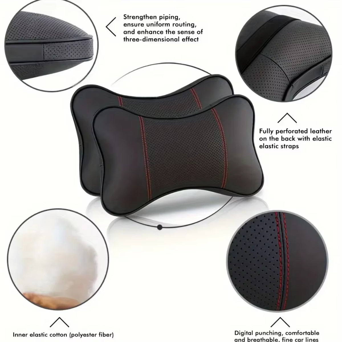 Breathable leather car headrest with adjustable elasticity. Provides neck support & comfort. Stylish upgrade for any car interior.