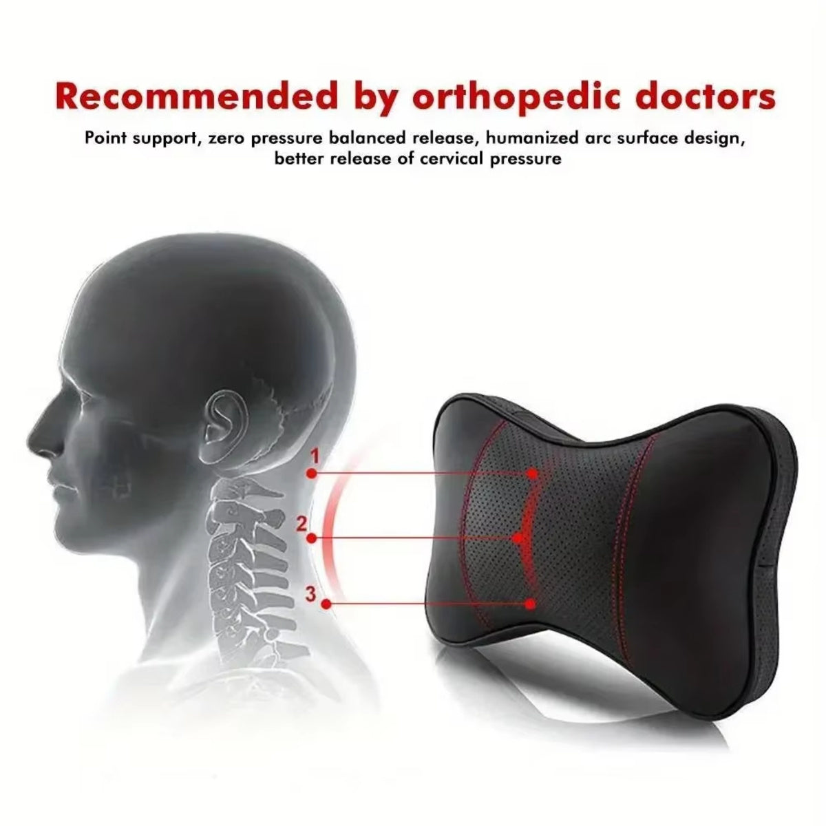 Breathable leather car headrest with adjustable elasticity. Provides neck support & comfort. Stylish upgrade for any car interior.