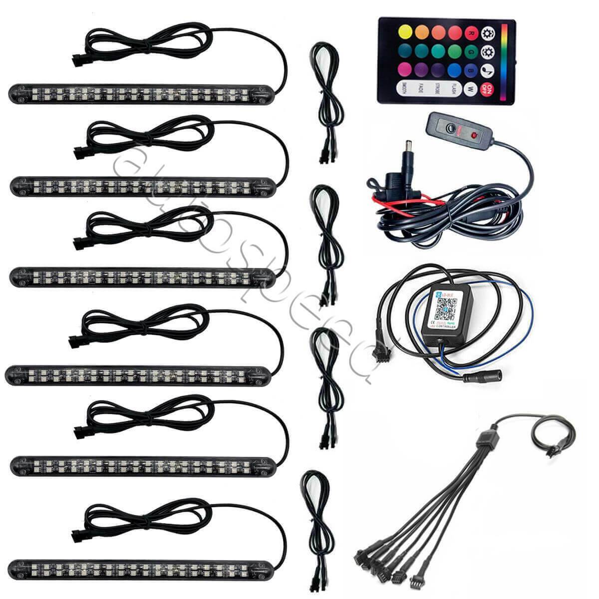 RGB neon underglow lighting kit for cars. Waterproof LED strips with remote control & color modes. Light up your drive, JDM style.