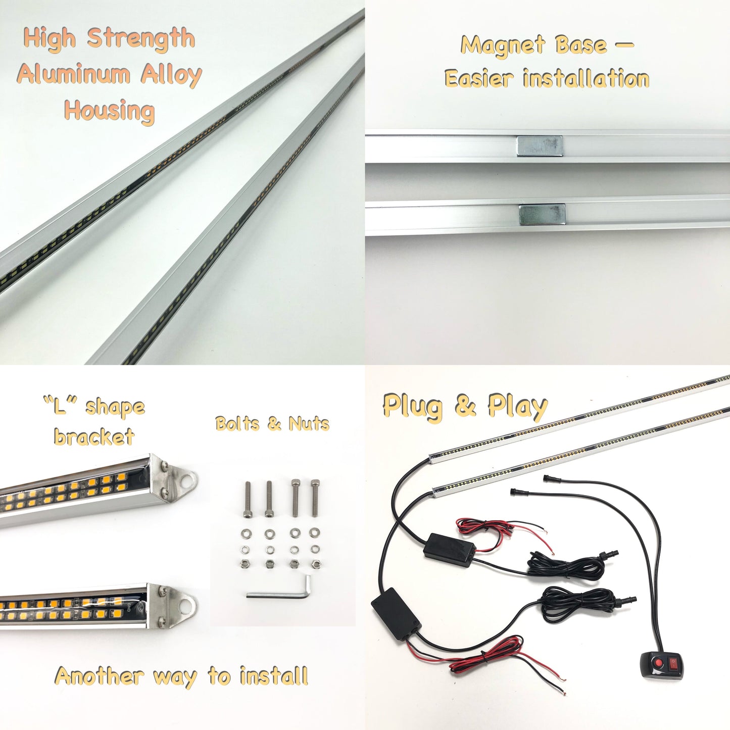 STRONG MAGNETIC Dual Row LED Running Board Light Stick for Car, Trucks, Emergency Vehicles (2 packs)